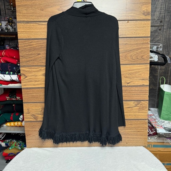 Dana Buchman NWT Small uptown chic  Black Fringe Cardigan longer length - Picture 5 of 7